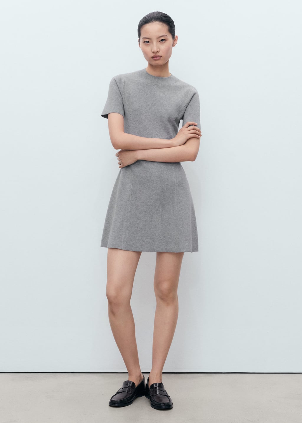 Mango Fine-knit Flared Dress Medium Heather Grey In Gray