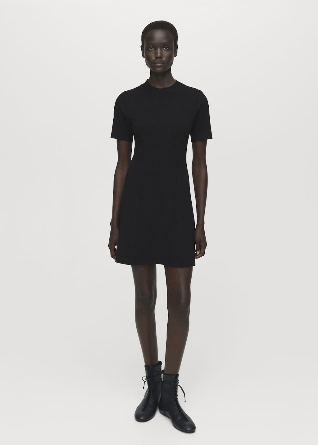 Mango Fine-knit Flared Dress Black In Black