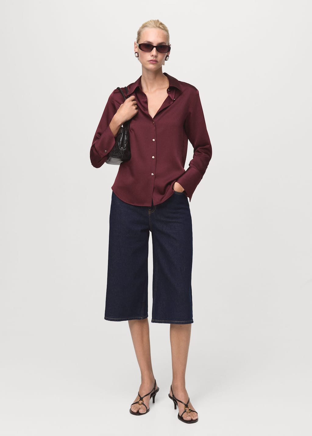 Mango Abstract Print Button-up Shirt In Burgundy