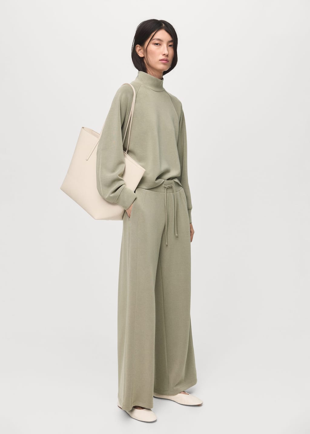 Mango High Collar Sweatshirt Khaki In Brown
