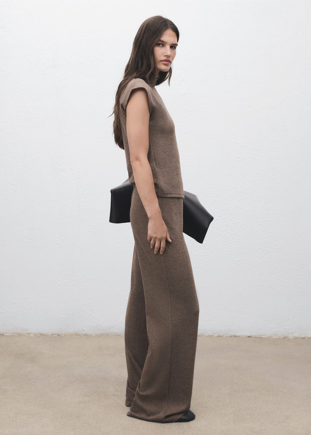Mango Knitted Trousers With Elastic Waistband Medium Brown In Brown