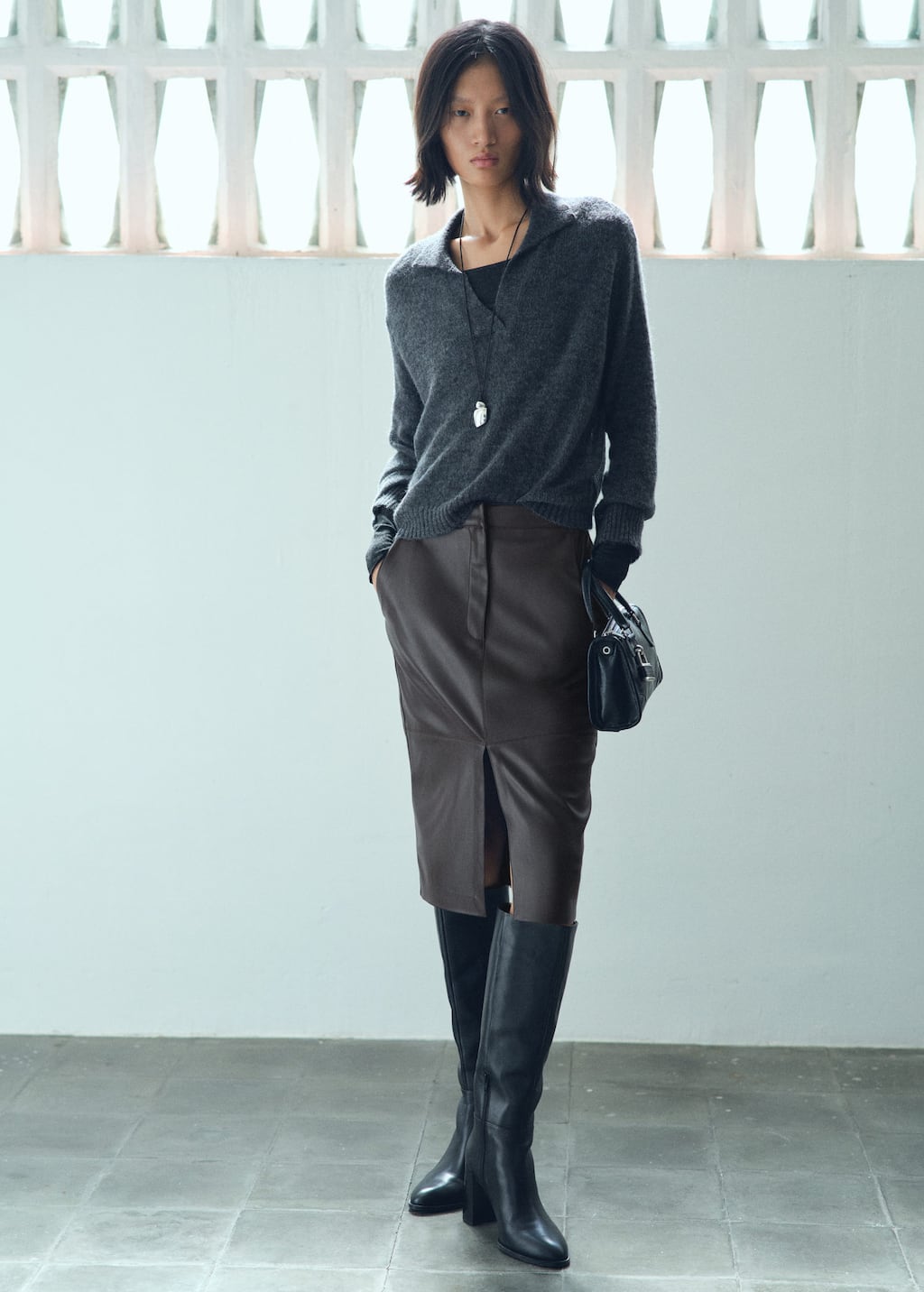 Mango Leather-effect Pencil Skirt Chocolate In Blue