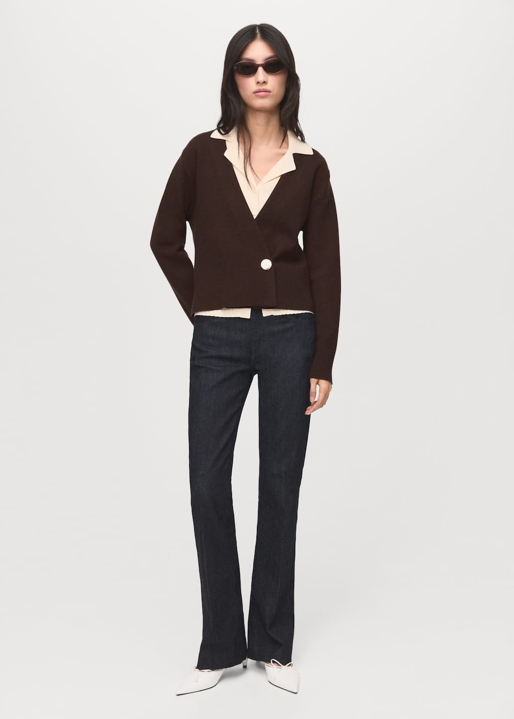 Mango Double-breasted Cardigan Chocolate In Brown