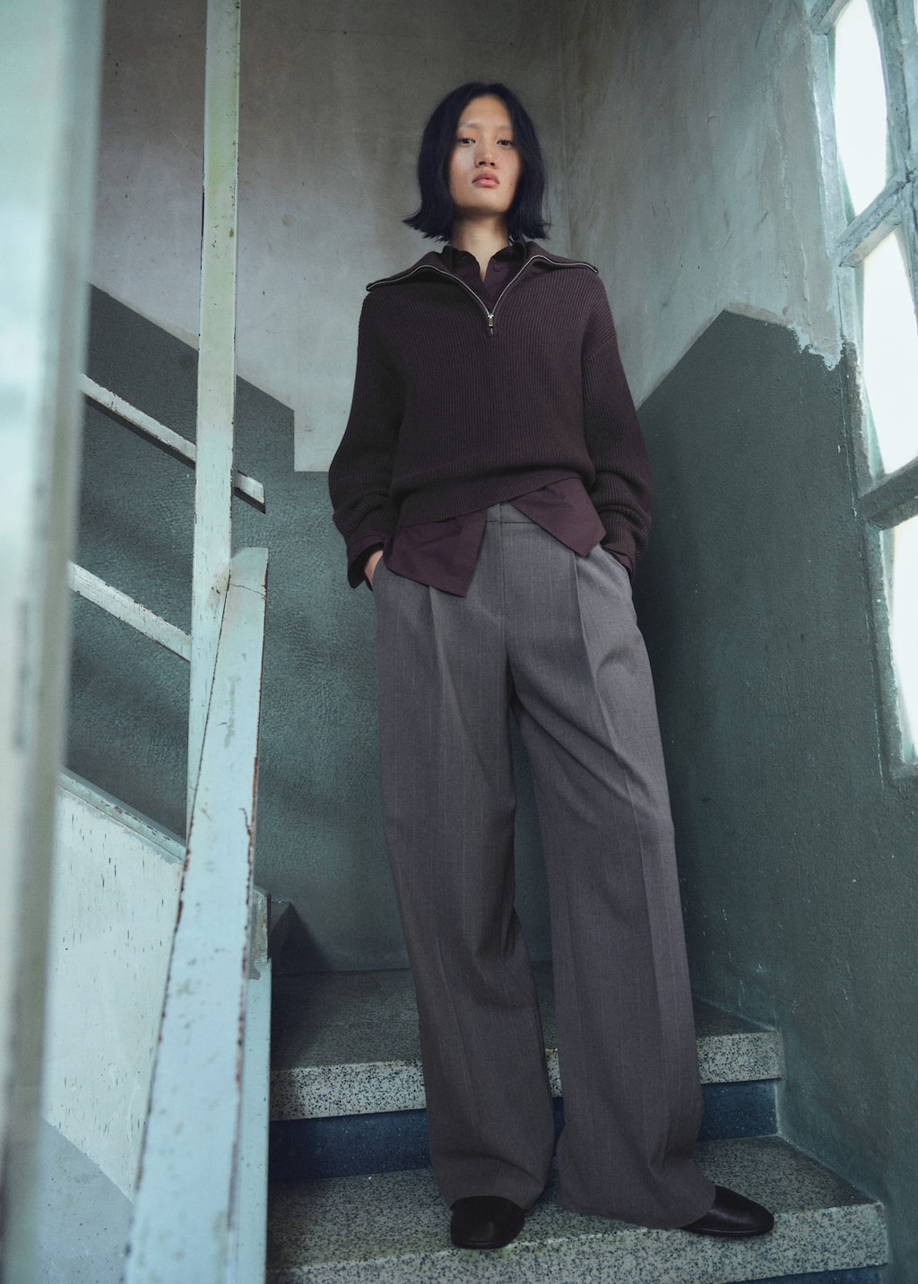 Mango Pleated Wide Leg Trousers Grey In Gray