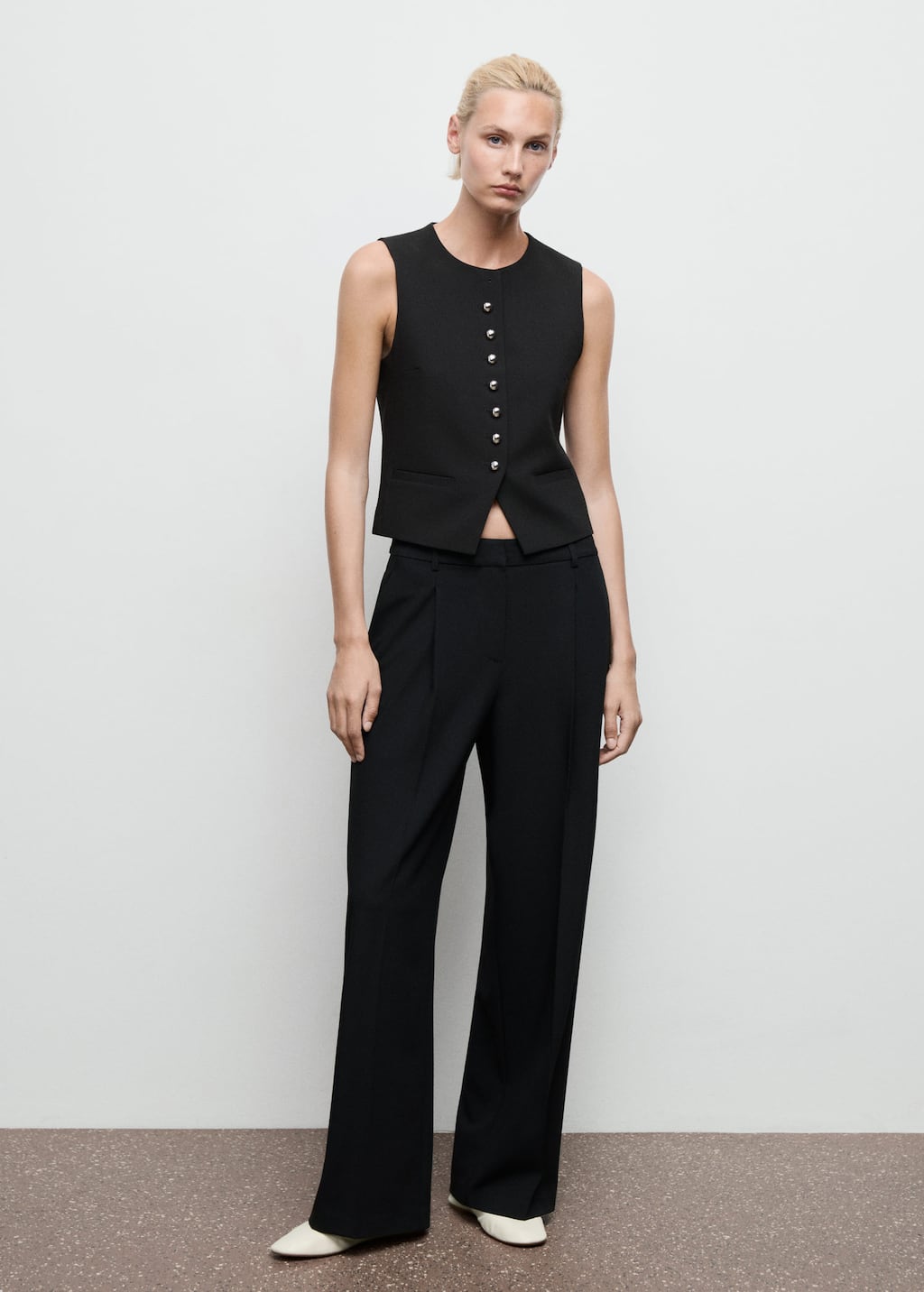 Mango Pleated Wide Leg Trousers Black