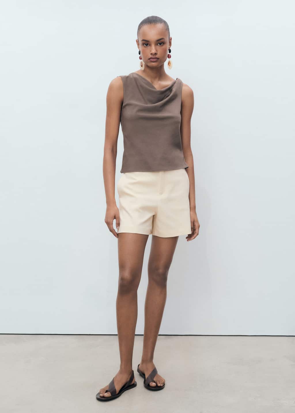 Mango Short Droit Taille Haute Écru - Femme - 42 - In Nude