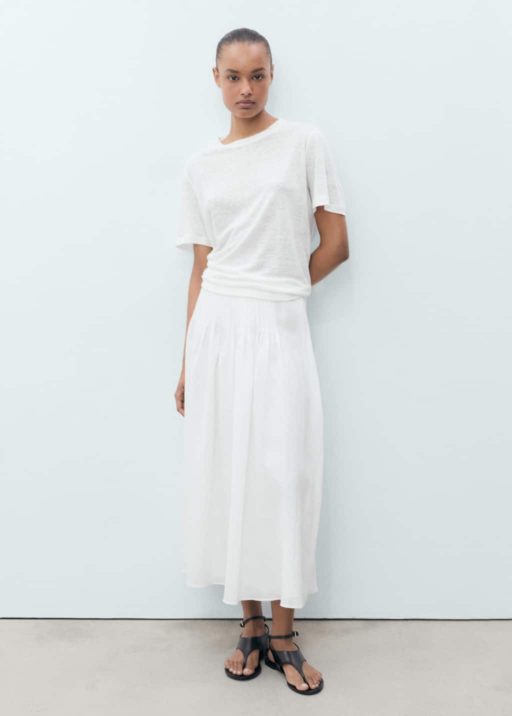 Mango Short-sleeved Linen T-shirt Off White