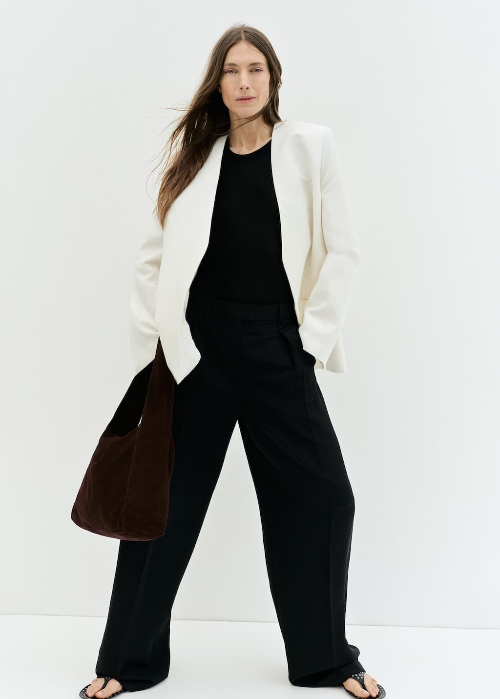 Mango Suede Shoulder Bag Chocolate