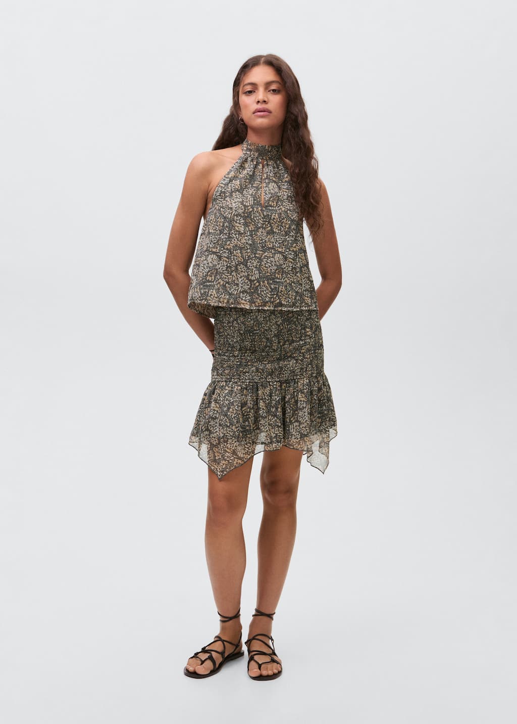 Mango Teen Asymmetrical Printed Skirt Ecru