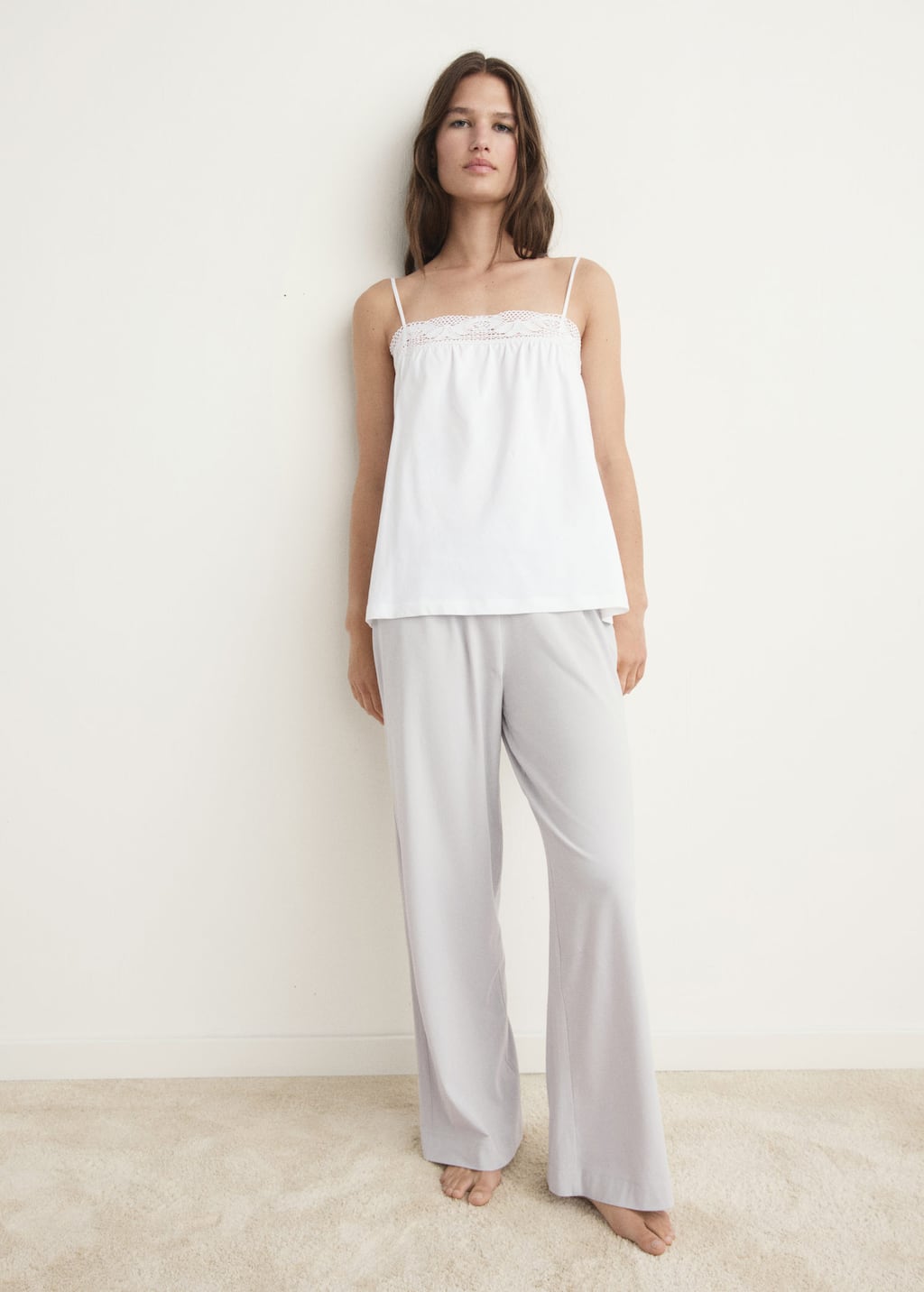 Mango Fluid Cotton Pajama Bottoms In Neutral