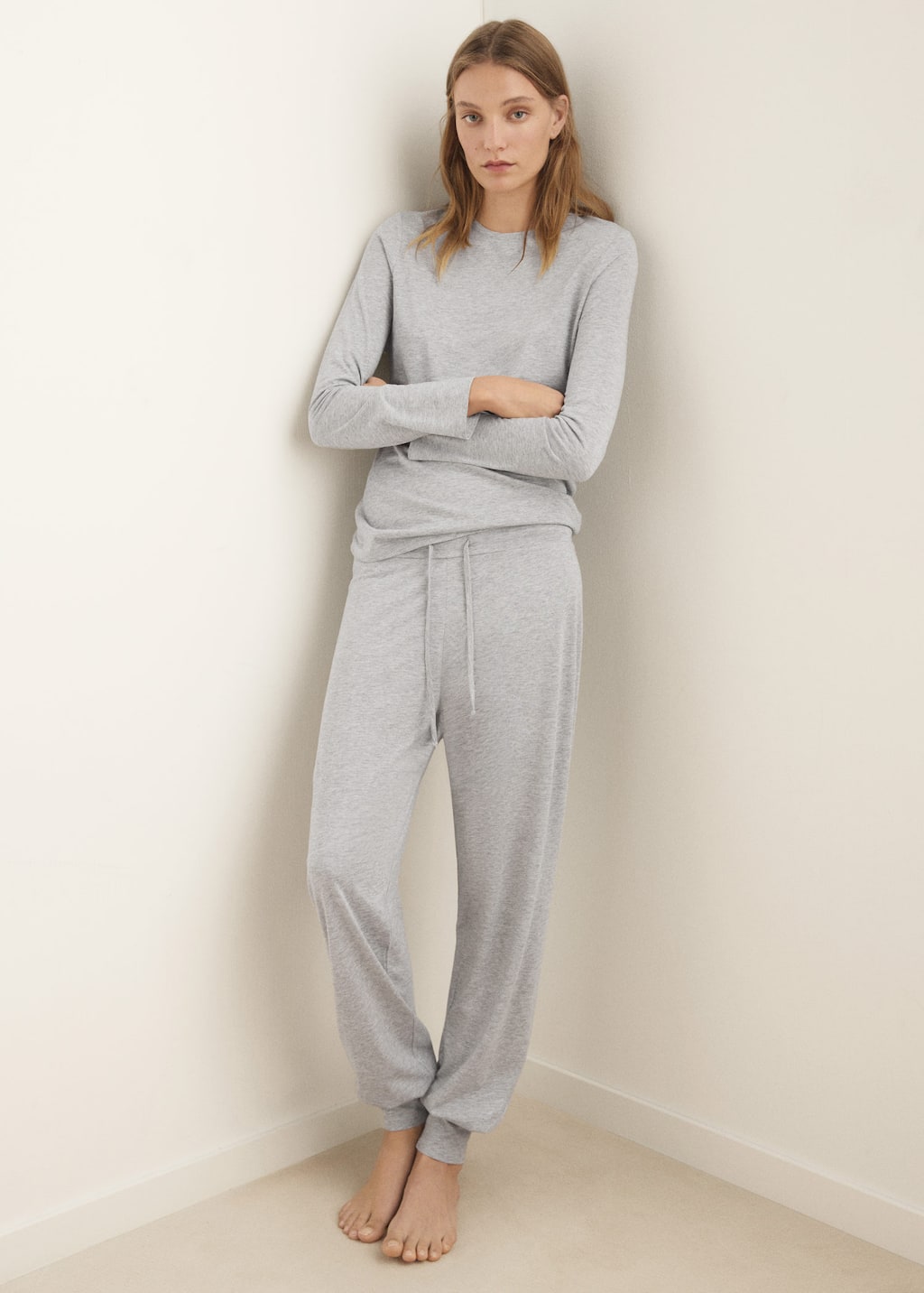 Mango Lyocell Cotton Pajama Pants In Gray