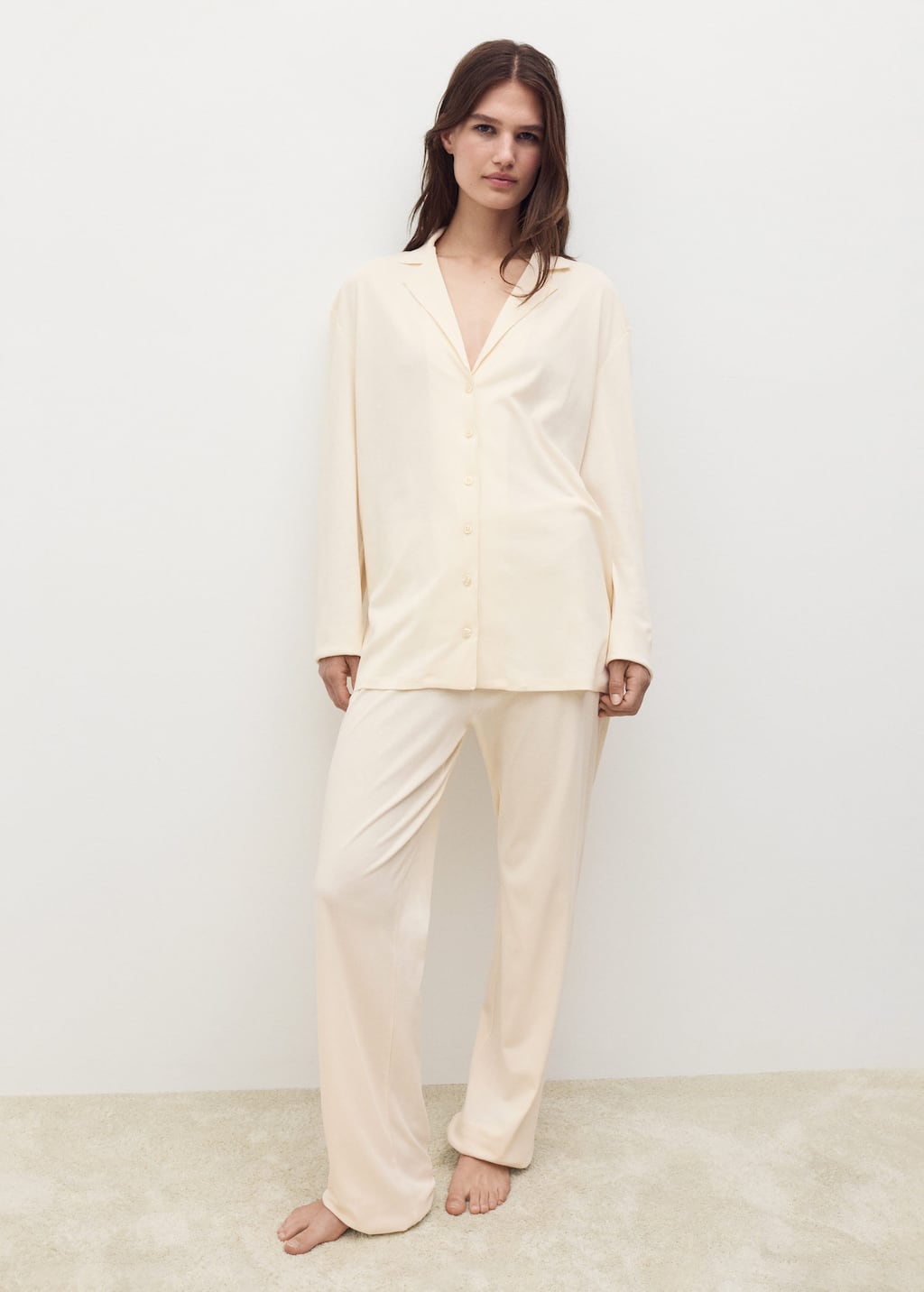 Mango Plain Cotton Pyjama Trousers Vanilla In White