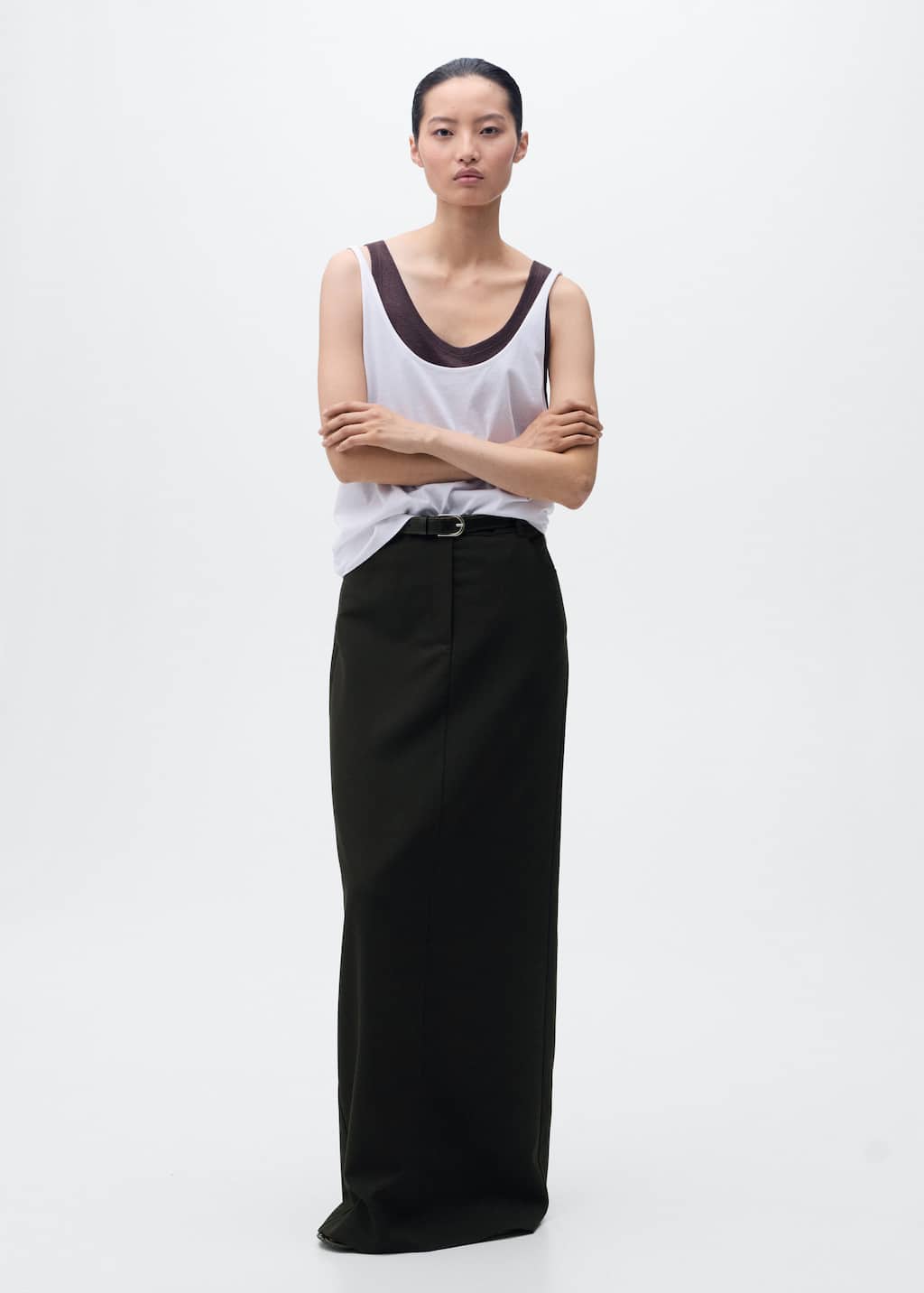 Mango Jupe Crayon Longue Fendue Noir - Femme - Xl -  In Black