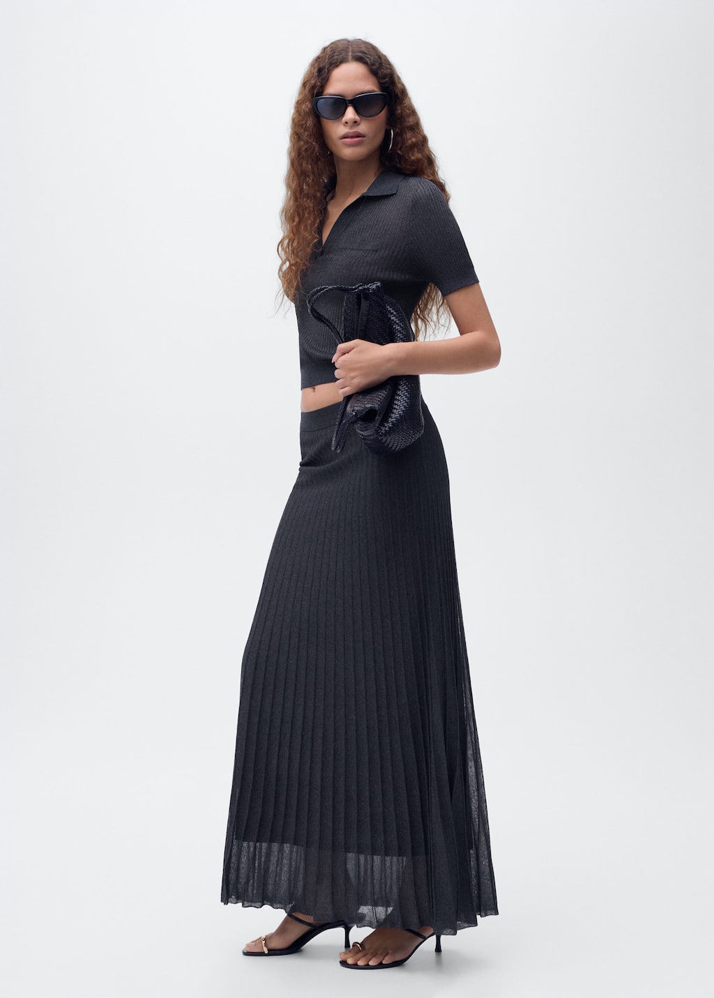 Mango Pull Maille Lurex Col En V Bleu Marine - Femme - M -  In Blue