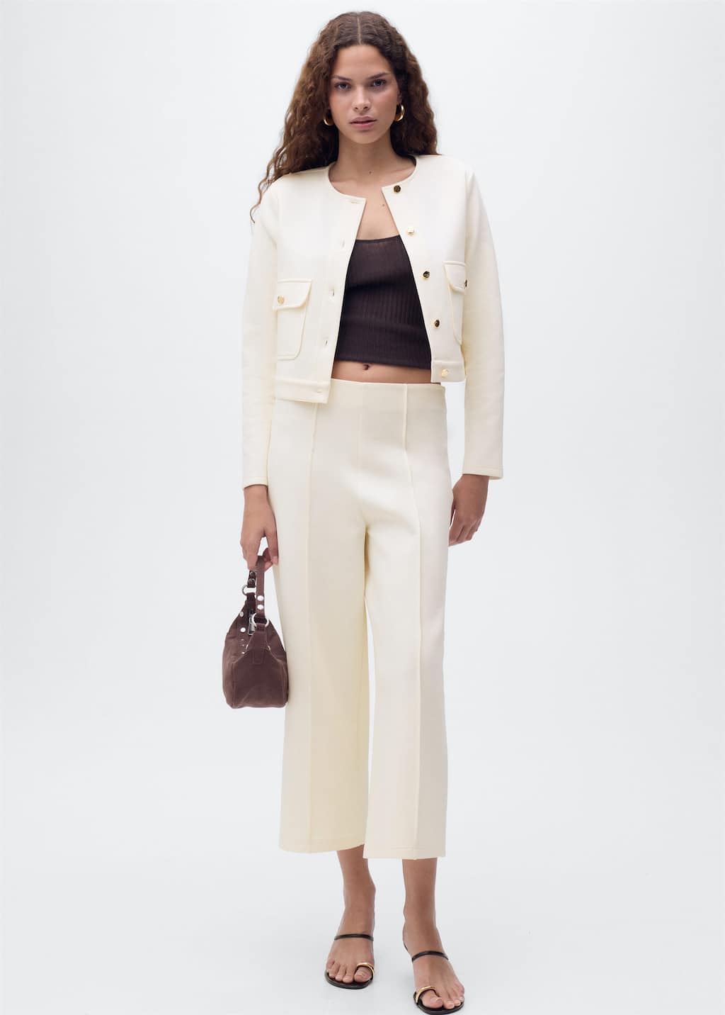 Mango Pantalon Crop Coton Écru - Femme - L -  In White