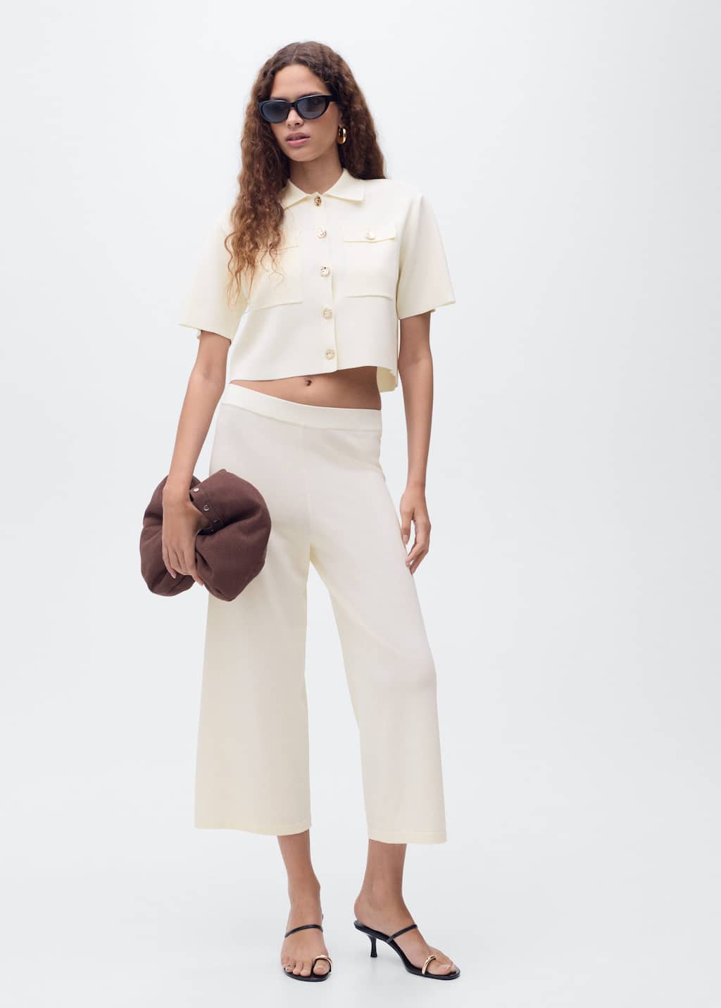 Mango Veste Maille Manches Courtes Écru - Femme - L - In White