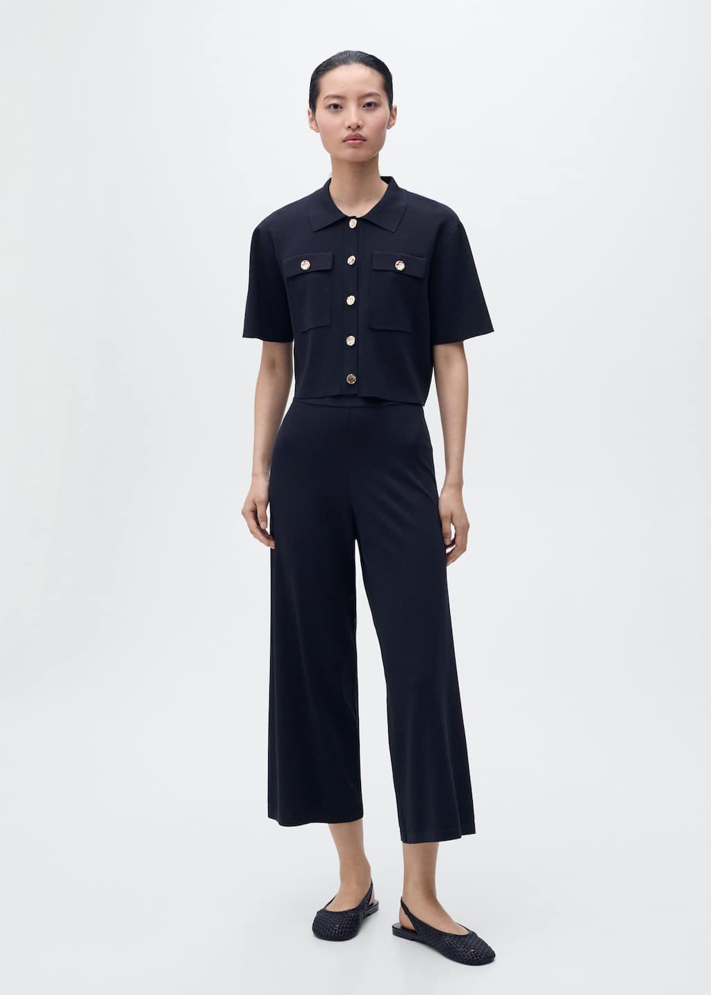 Mango Veste Maille Manches Courtes Bleu Marine - Femme - L -  In Blue