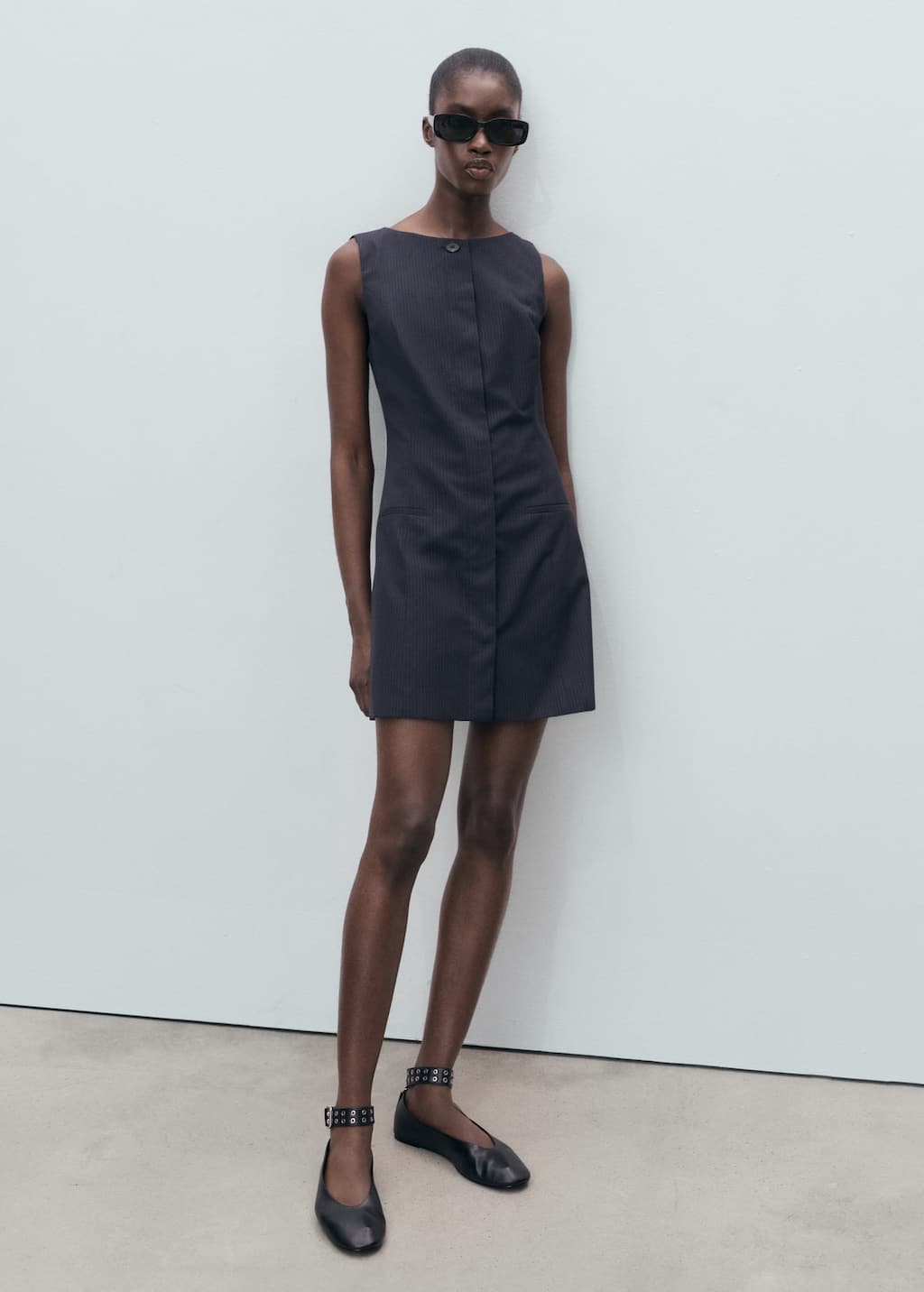 Pinstripe dress with hidden buttons
