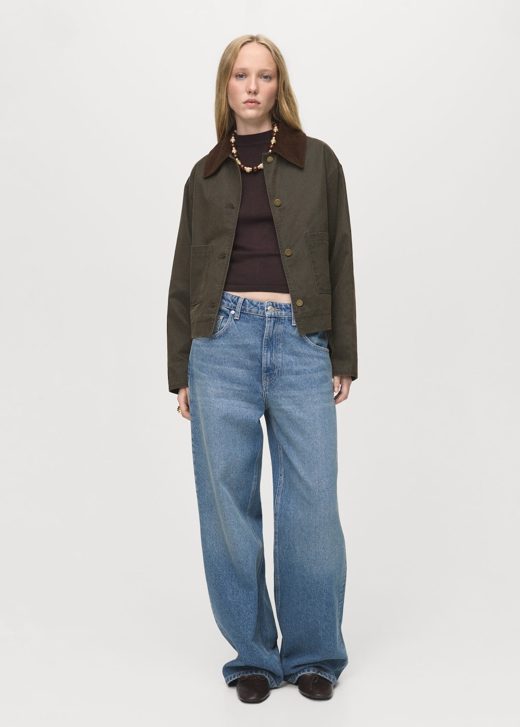 Mango Corduroy Collar Denim Jacket In Gray
