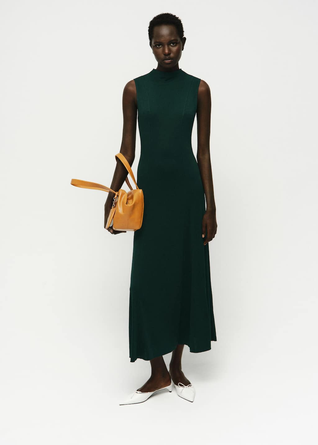 Mango Dress Dark Green In Green