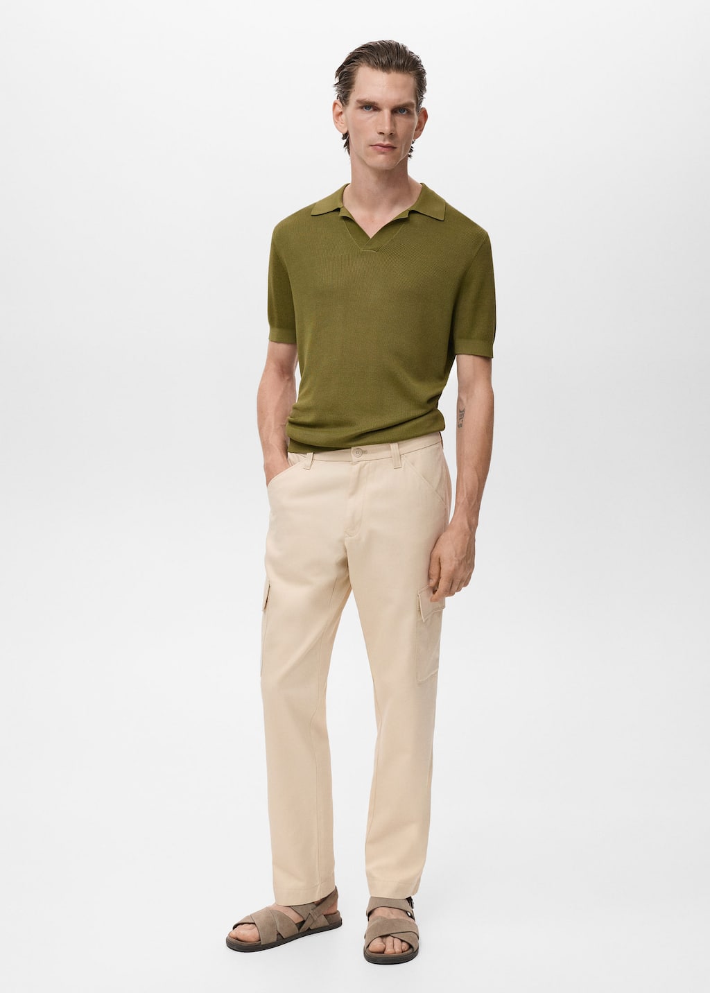 Mango Man Straight Pants With Cargo Pockets In Sand