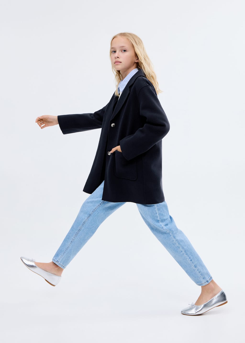 Mango Cloth Midi-coat Navy In Blue
