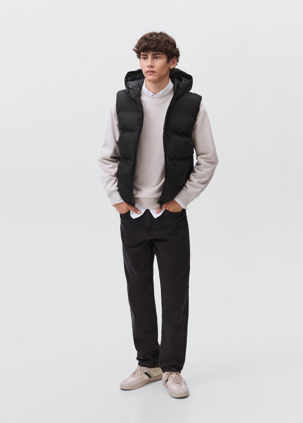 Mango Teen Quilted Gilet With Hood Black