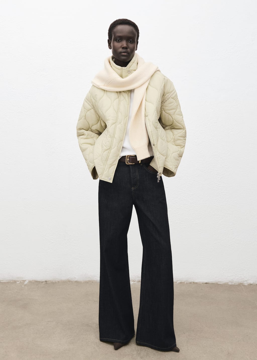 Mango Oversize Quilted Down Anorak Ivory White