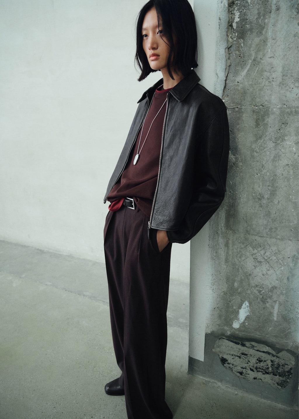 Mango Lapels Leather Jacket Black