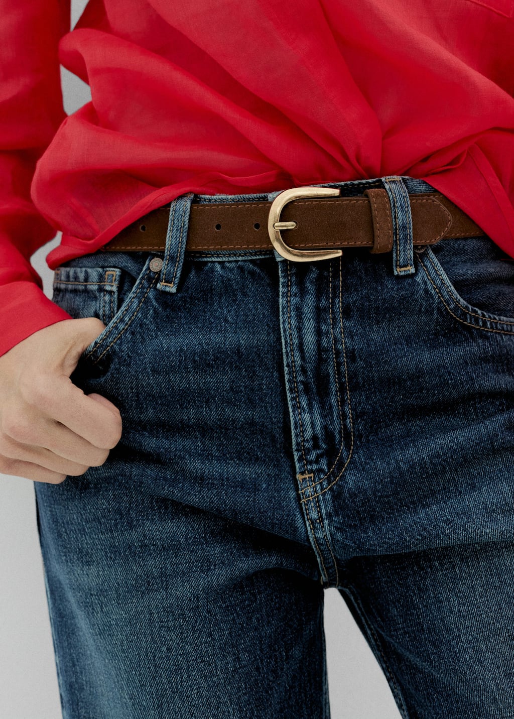 Mango Ceinture En Croûte De Cuir Marron - Femme - Xl - In Brown