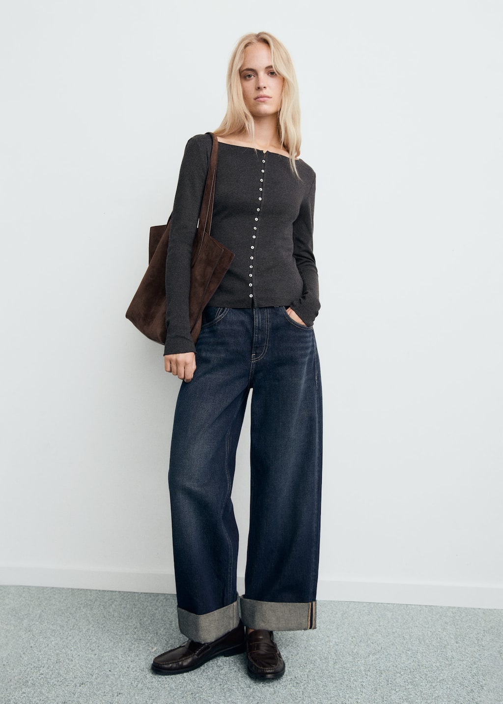 Mango Boat Neck Cardigan With Buttons Grey In Gray