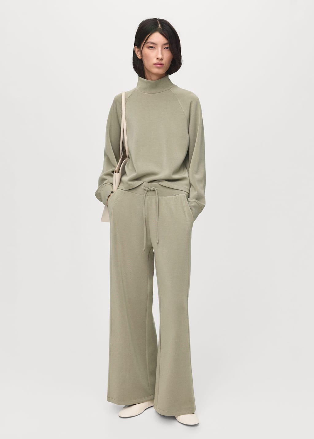 Mango Drawstring Jogger Trousers Khaki In Green