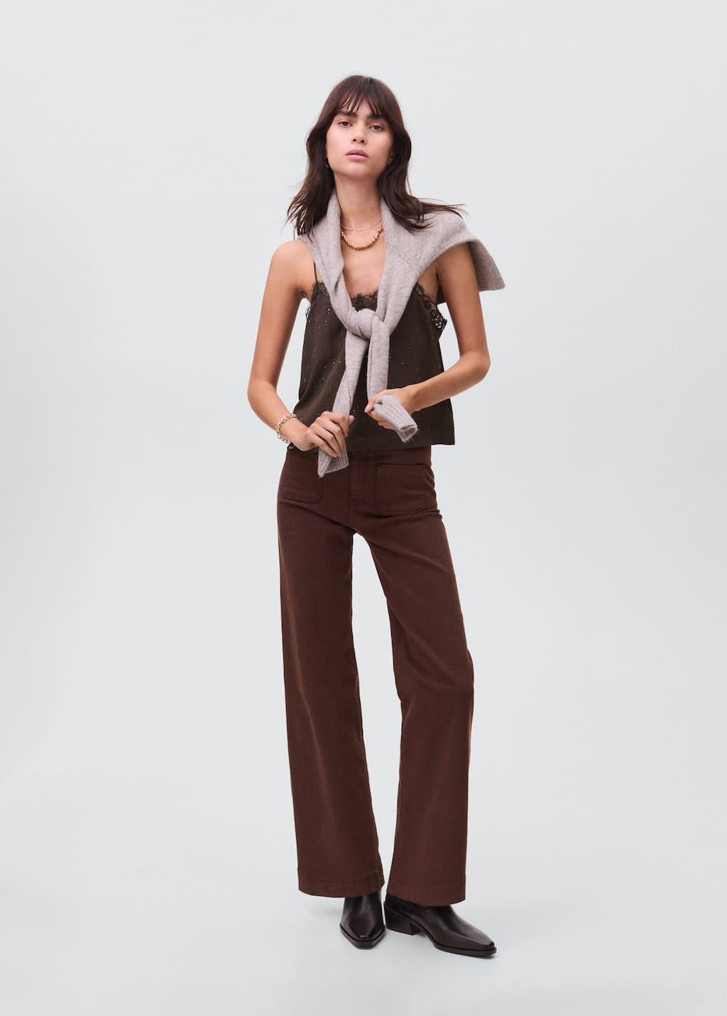 Mango Teen Beaded Camisole Top Brown