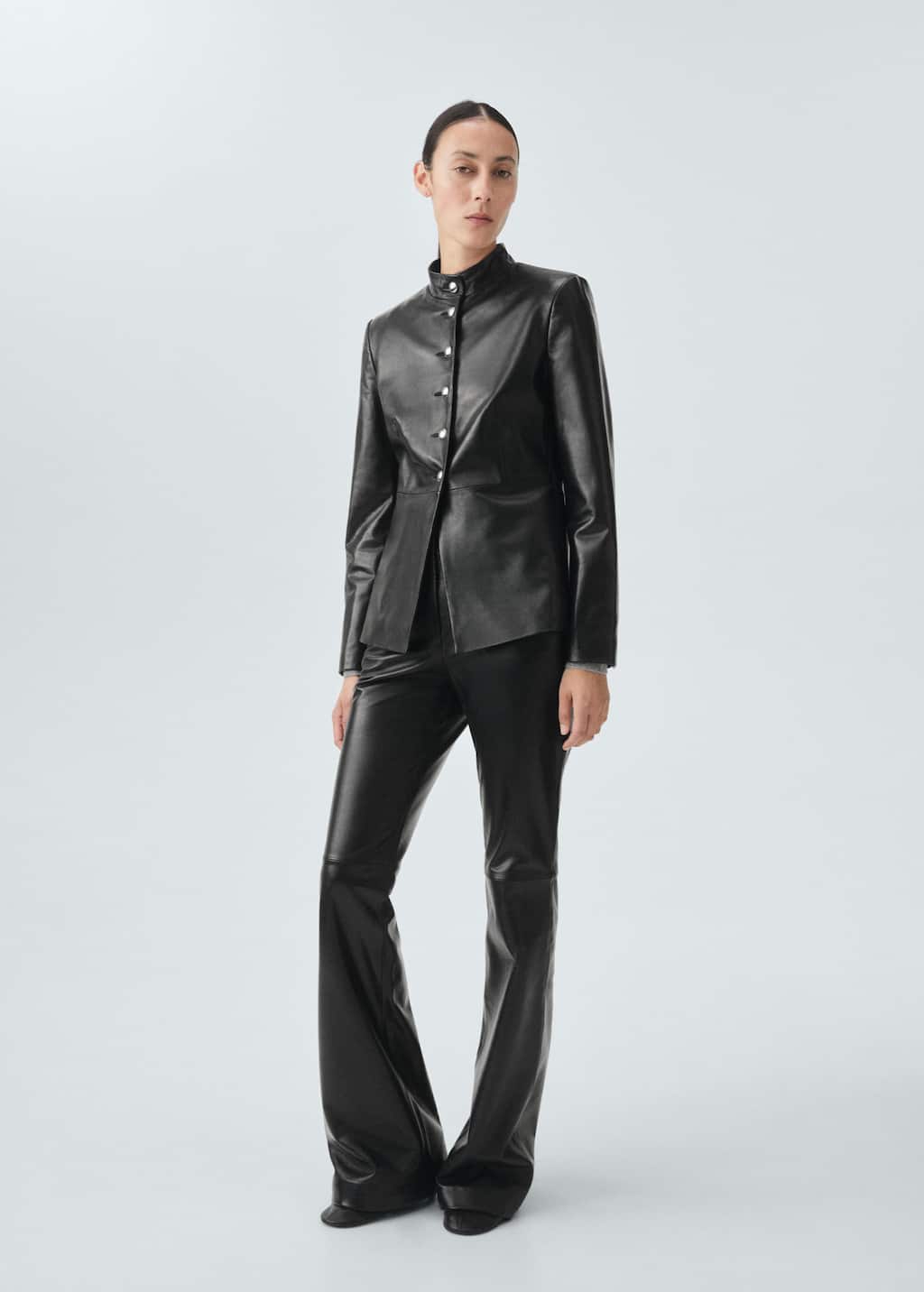 Mango 100% Leather Flared Trousers Black