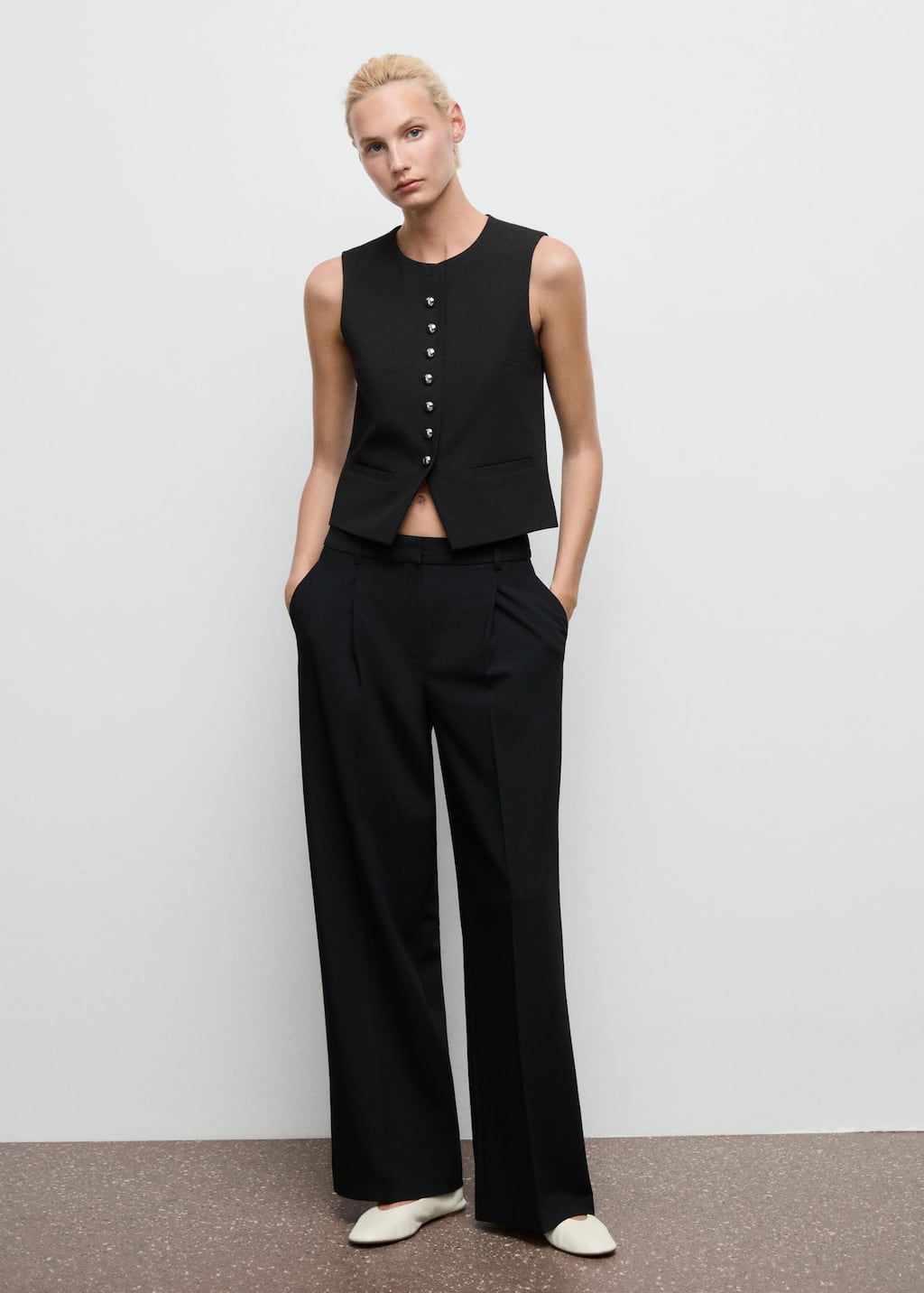 Mango Waistcoat With Jewel Buttons Black