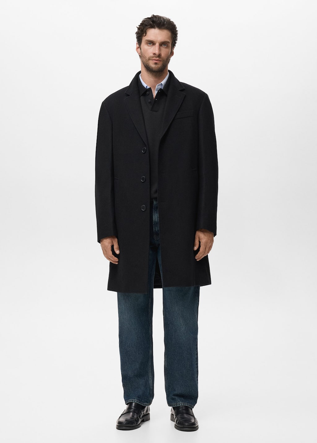 Mango Man Wool Overcoat Black In Black