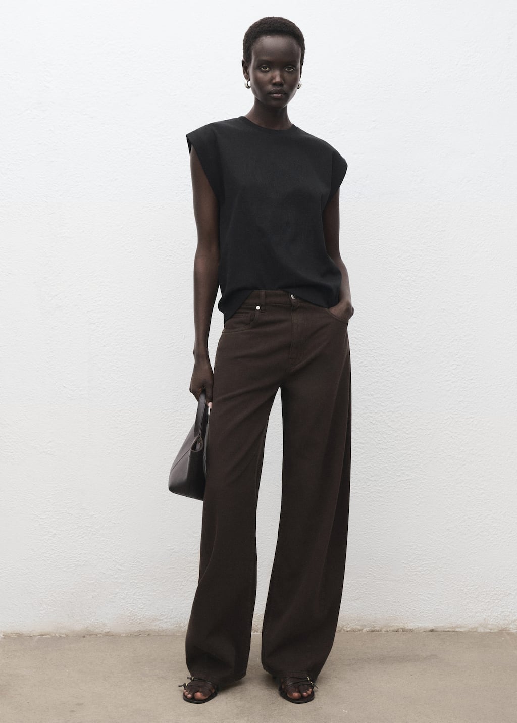 Mango Cotton Sleeveless T-shirt Black