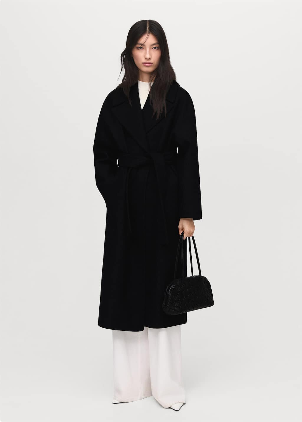 Mango Woollen Coat With Belt Black