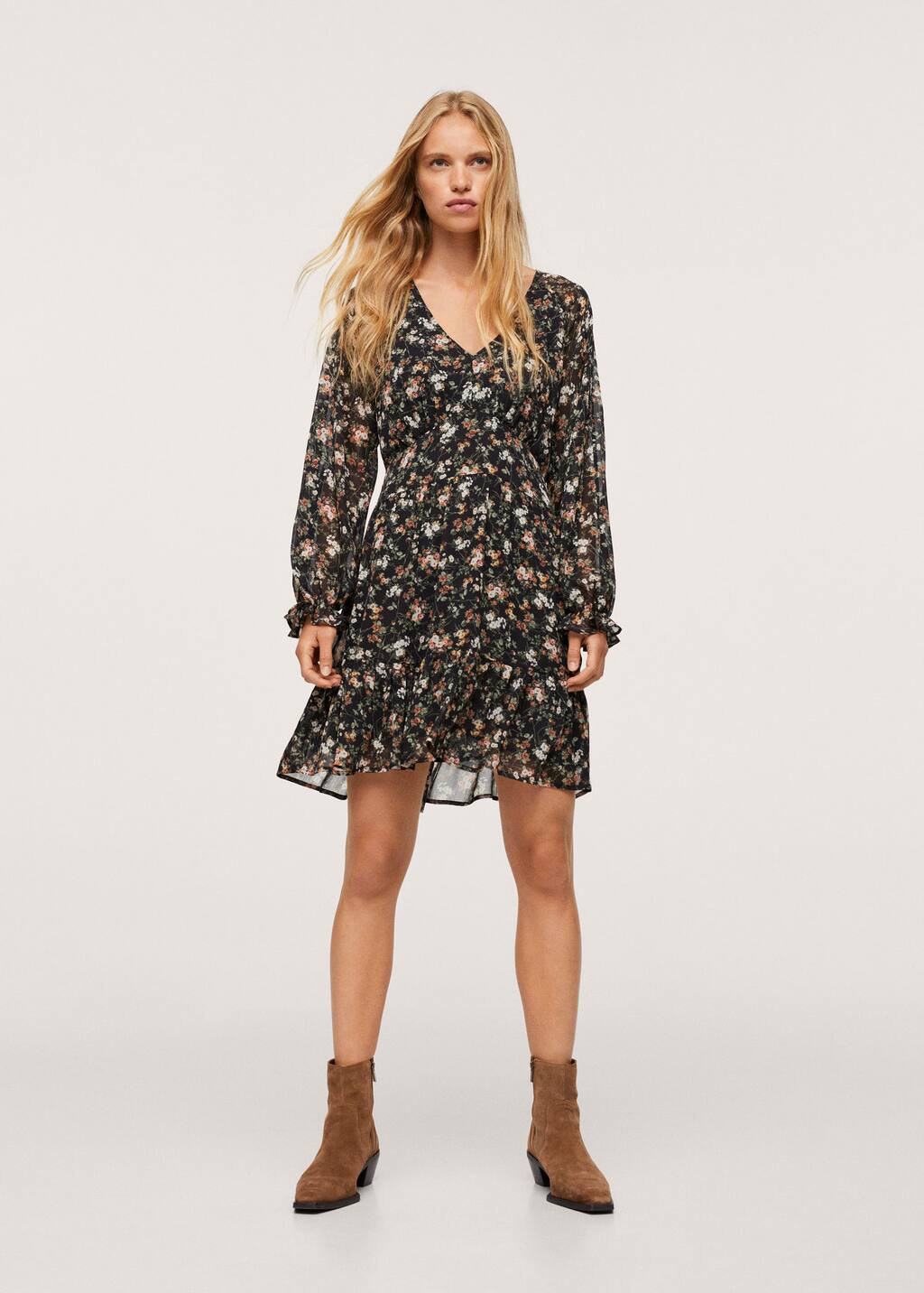 Floral ruffle dress Woman MANGO OUTLET United Kingdom Channel
