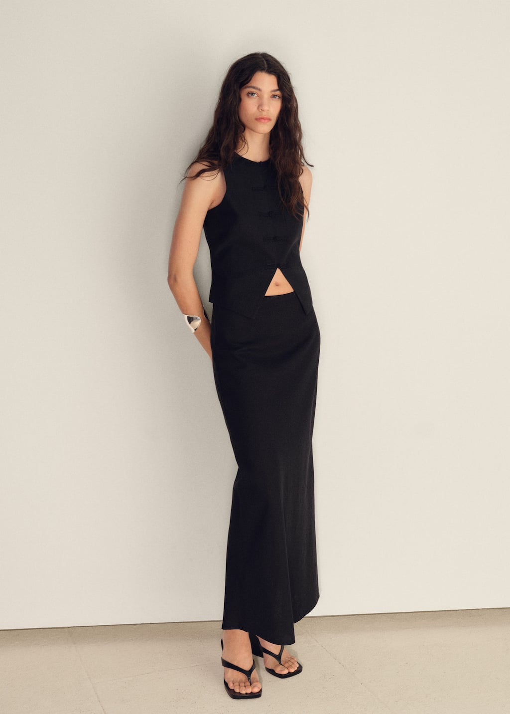 Mango Linen Blend Suit Vest Black In Black