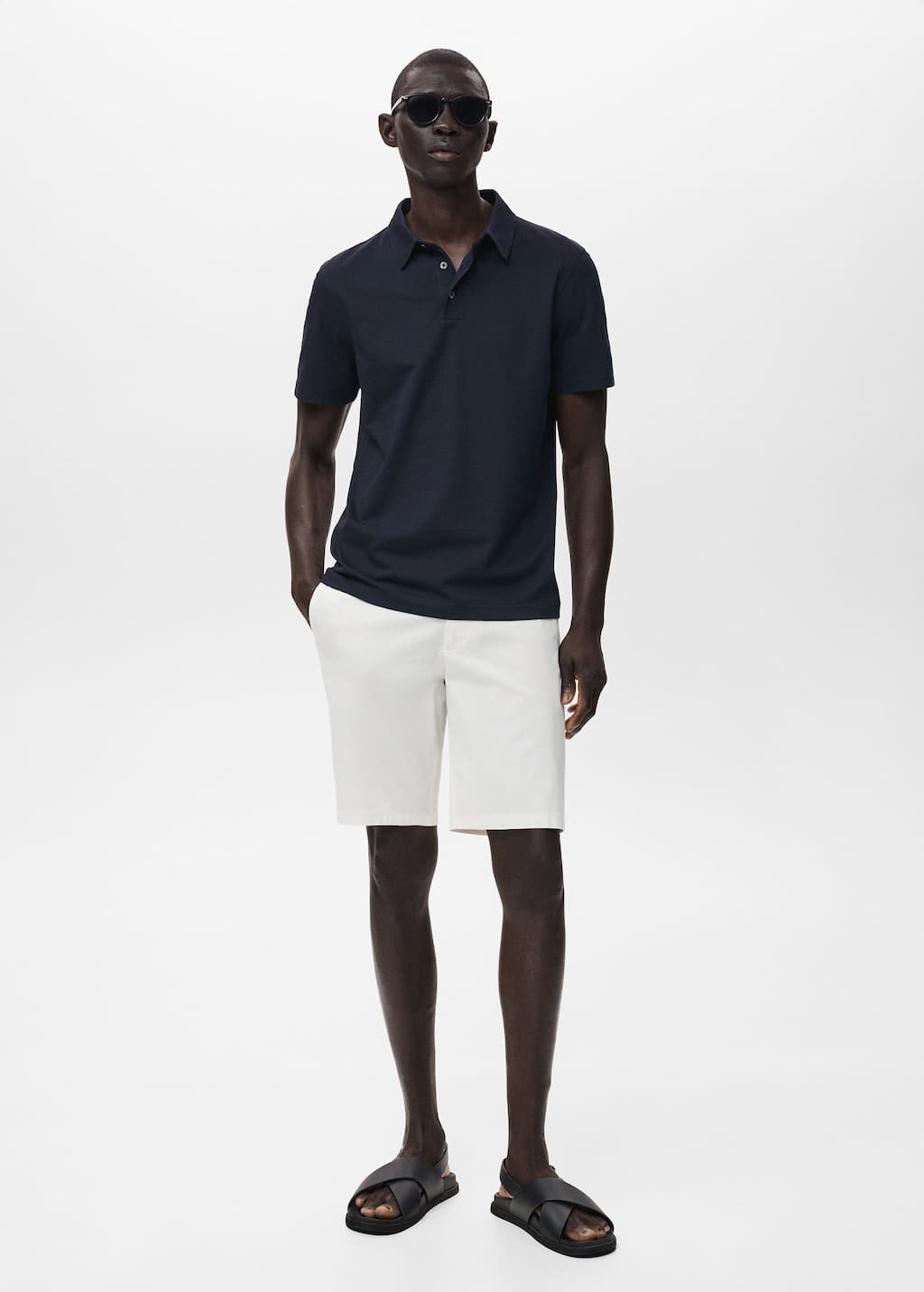 Mango Man Straight Cotton Bermuda Shorts White