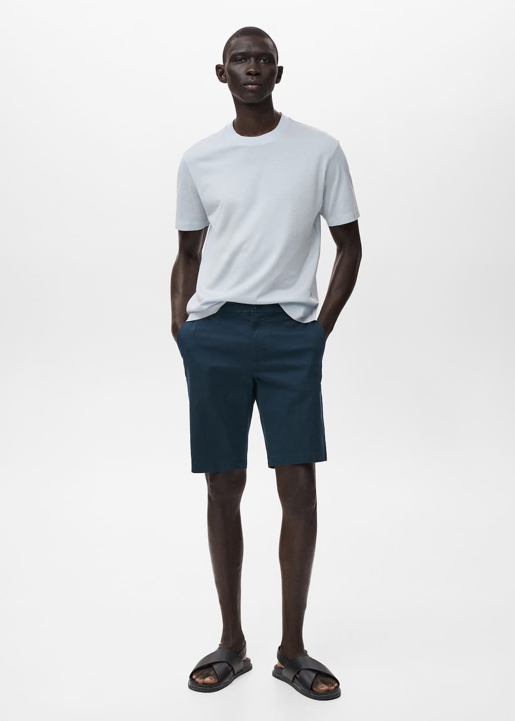 Mango Man Straight Cotton Bermuda Shorts Dark Navy
