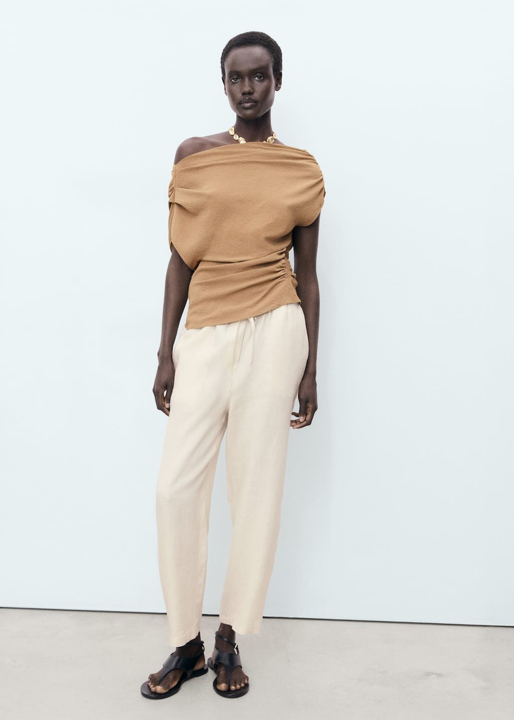 Mango Linen Trousers With Drawstring Light/pastel Grey