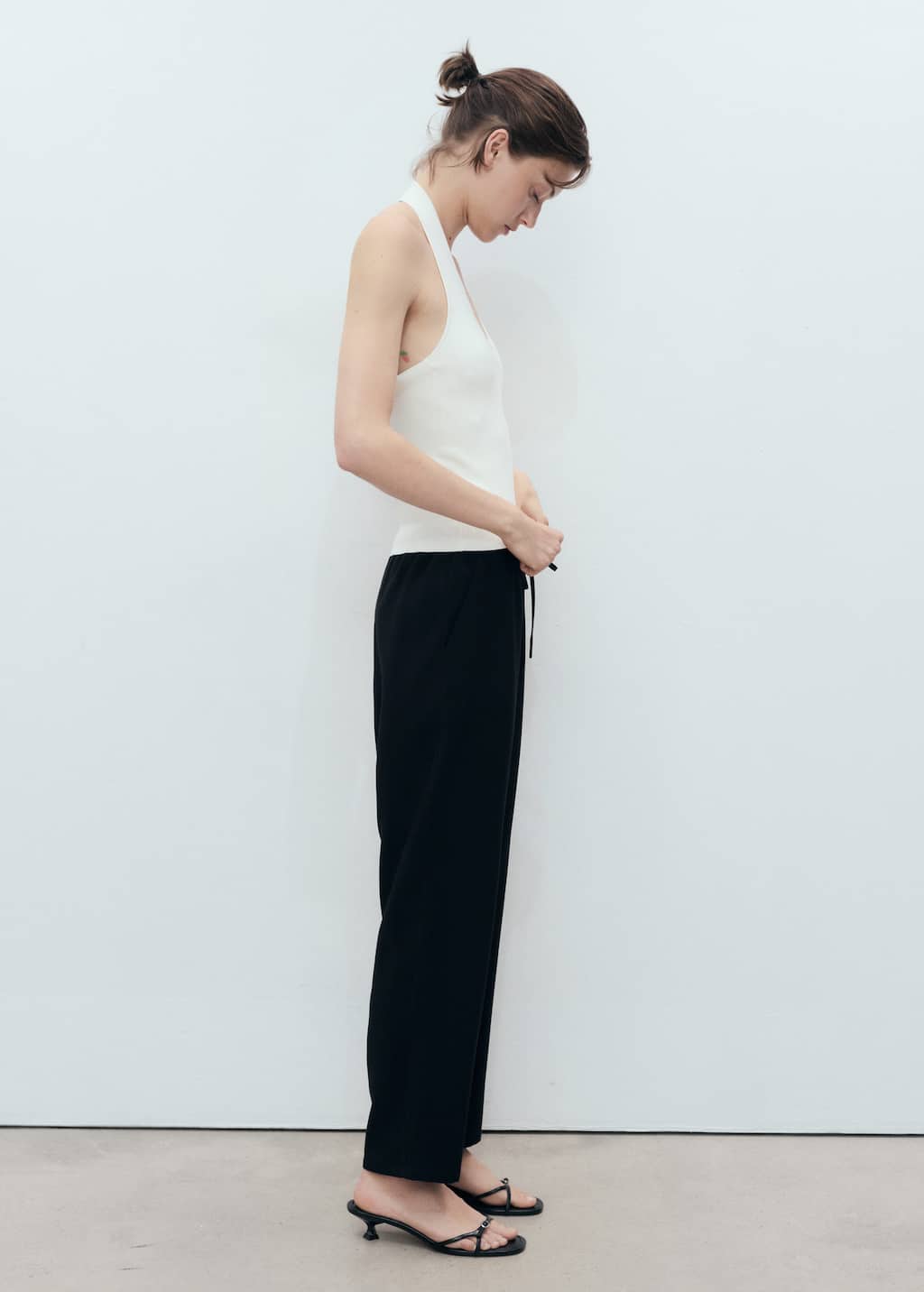 Mango Drawstring Flowy Trousers Black