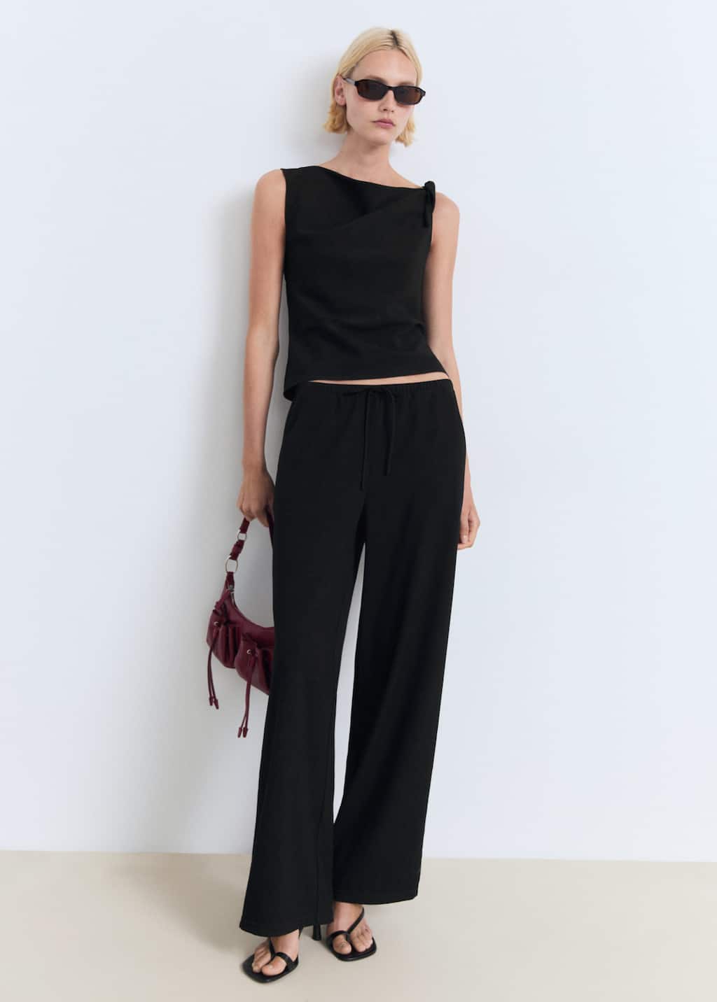 Mango Pantalon Droit Cordon Noir - Femme - Xxl - In Black
