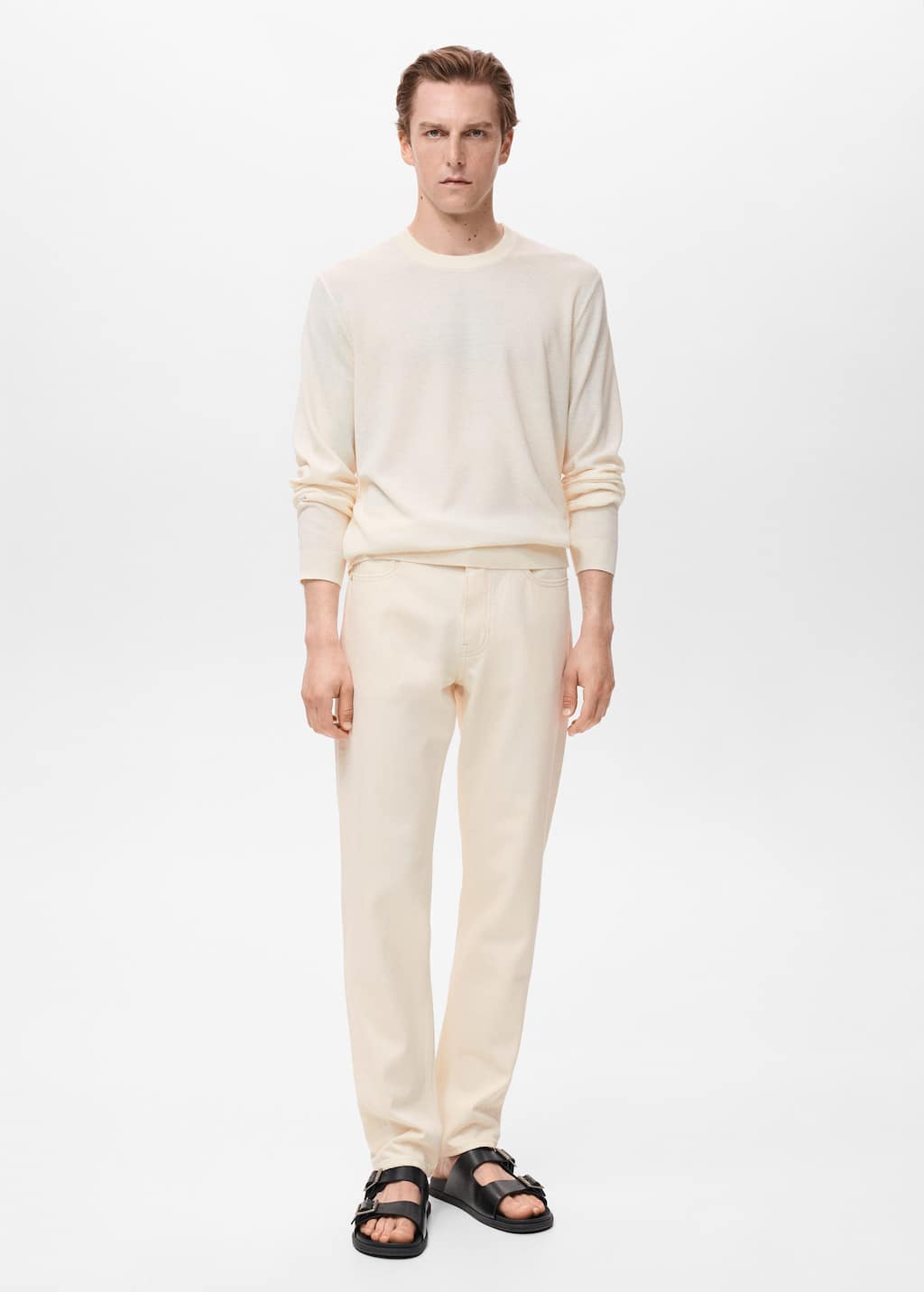 Mango Man Pull-over En Maille Fine Ivoire - Homme - Xxl -