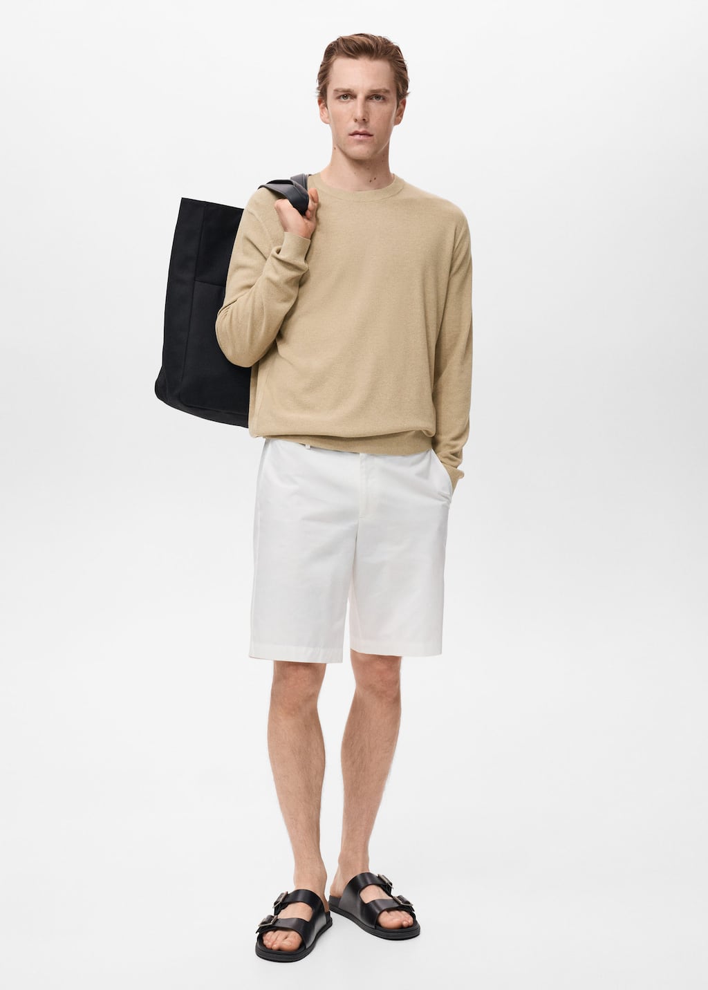 Mango Man Pull-over En Maille Fine Beige - Homme - Xxl -