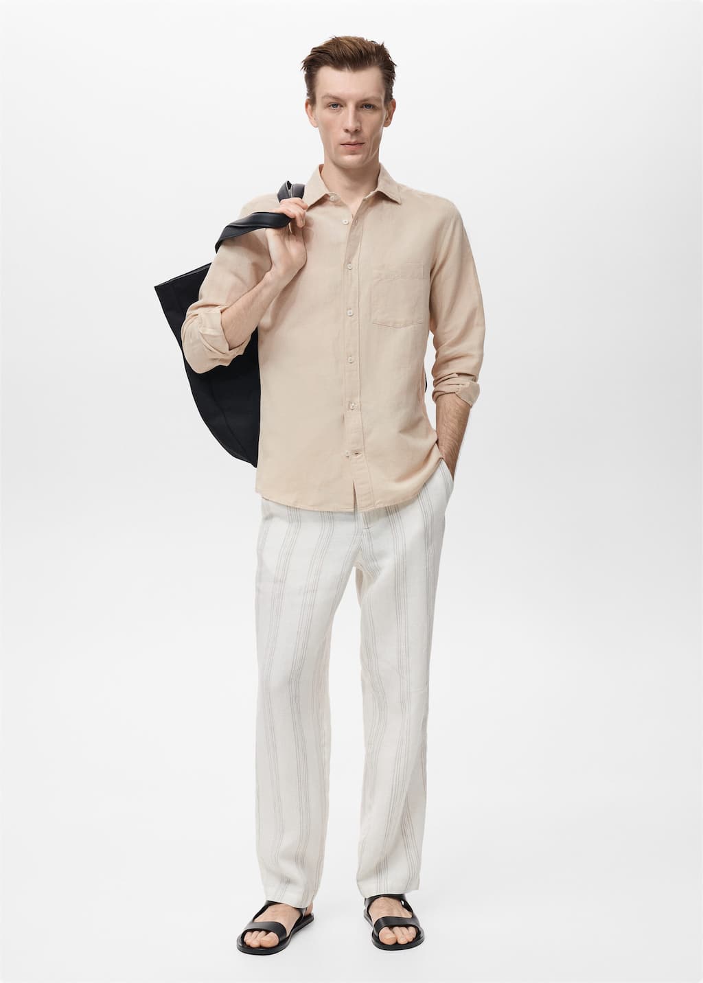 Mango Man Chemise Lin Poche Sable - Homme - Xxl -