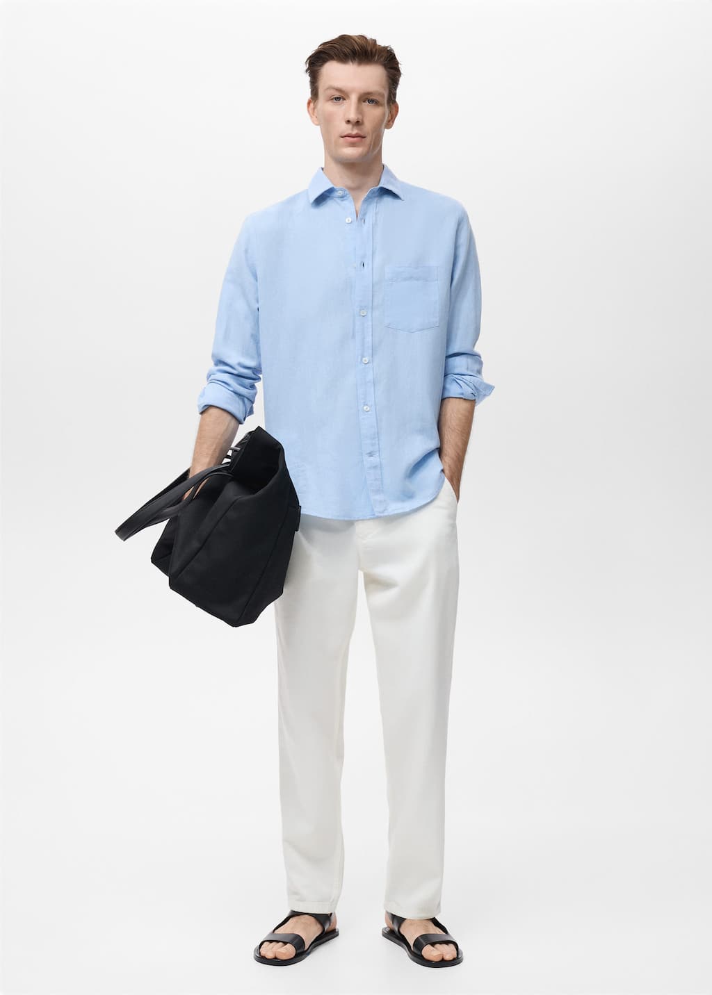 Mango Man Chemise Lin Poche Bleu Ciel - Homme - Xxl -