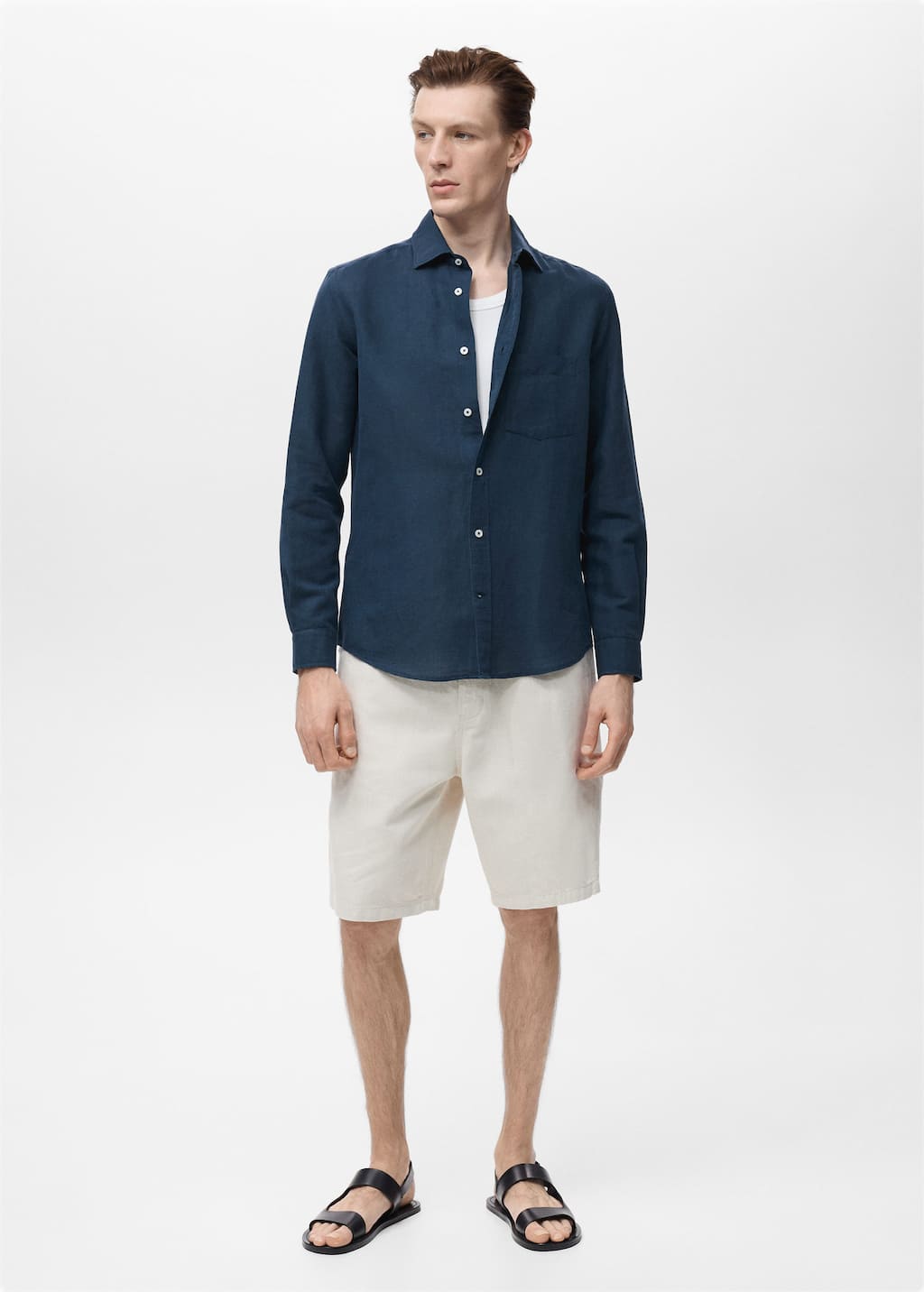 Mango Man Chemise Lin Poche Bleu Marine Foncé - Homme - Xxl -